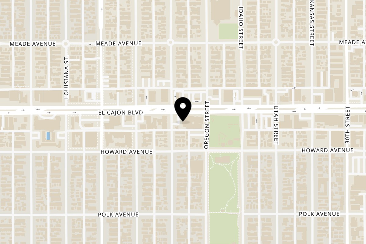 Map showing the location of Val's Vegan Kitchen on 2611 El Cajon Blvd in San Diego